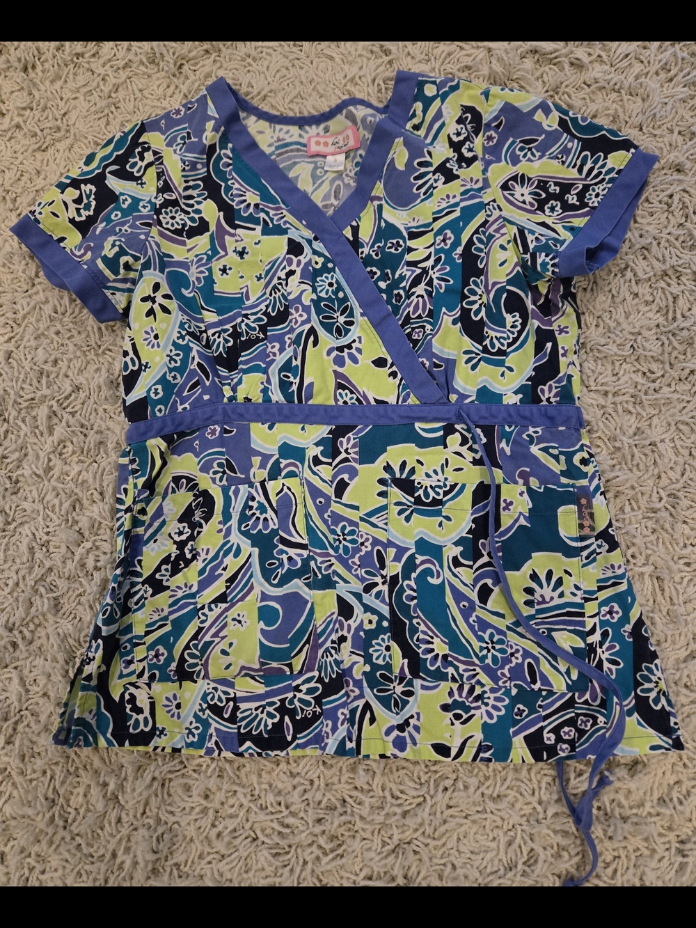koi Green & Ceil Blue Floral Scrub Top
